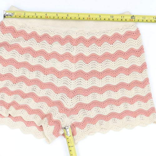 George Girls Pink & Beige Knit Striped Shorts 6-7 Years Cotton Blend