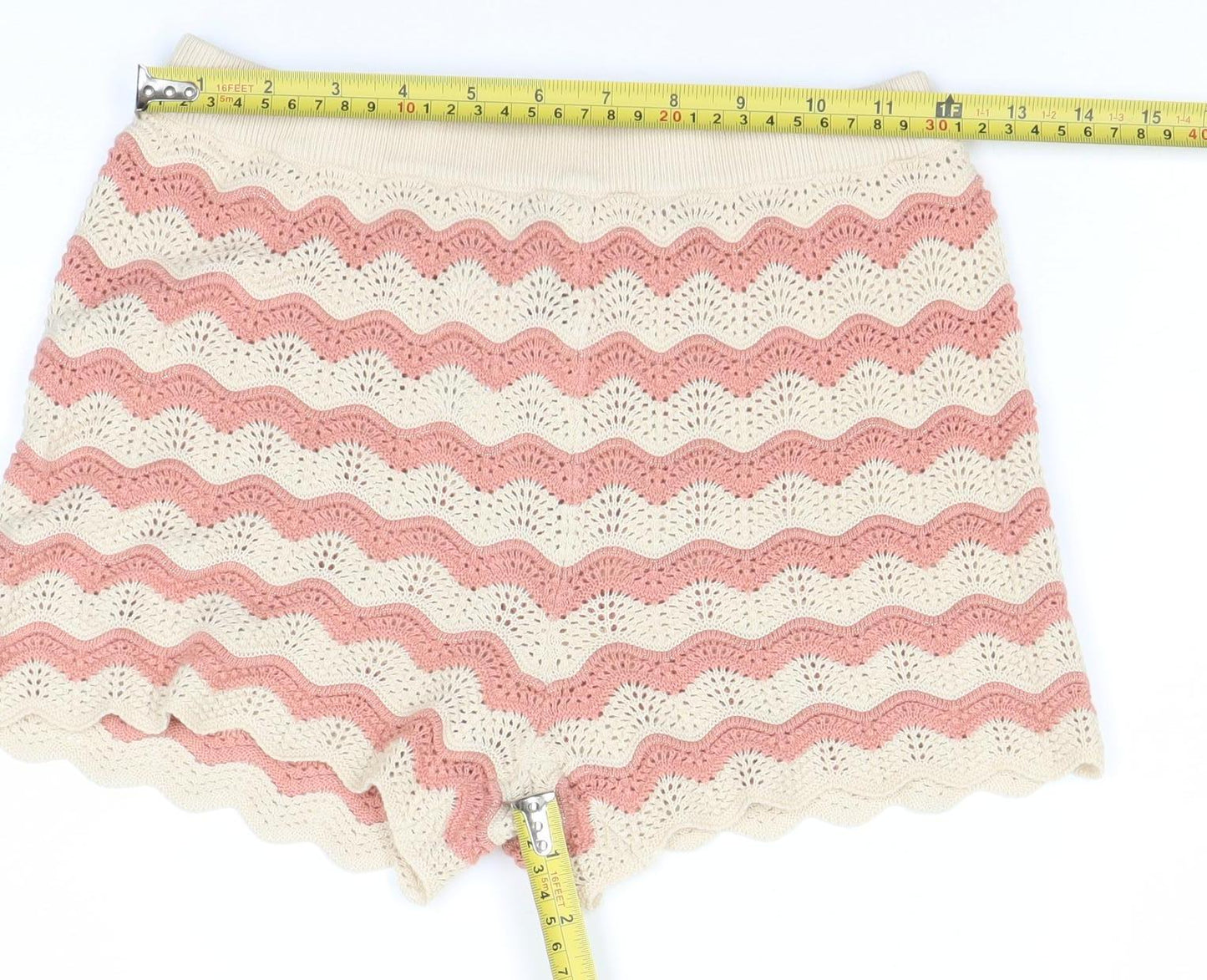 George Girls Pink & Beige Knit Striped Shorts 6-7 Years Cotton Blend