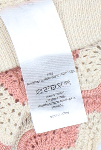 George Girls Pink & Beige Knit Striped Shorts 6-7 Years Cotton Blend
