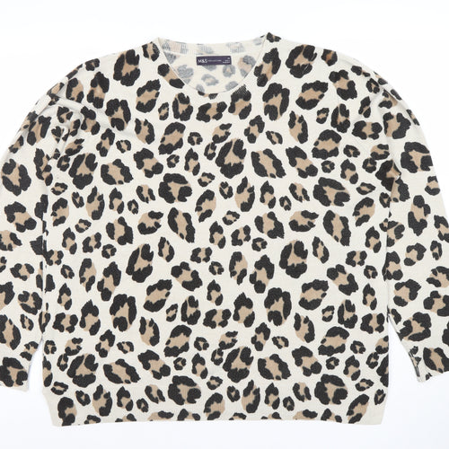 Marks and Spencer Women’s Beige Leopard Knit Long Sleeve Top Size 20