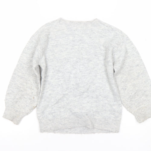 John Lewis Girls Grey Sequin Reindeer Christmas Jumper Size 6 Years