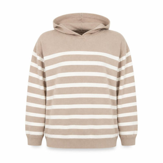 Front view of Alice Collins Women's Beige Striped Hooded Pullover, size 18
