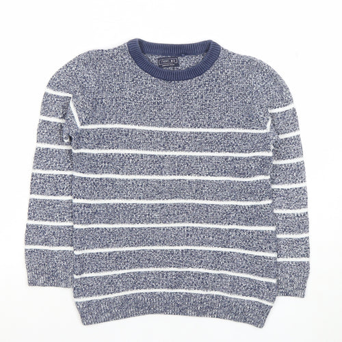 Next Boys Blue Striped Crew Neck Cotton Pullover Jumper 6 Years
