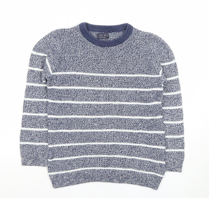 Next Boys Blue Striped Crew Neck Cotton Pullover Jumper 6 Years