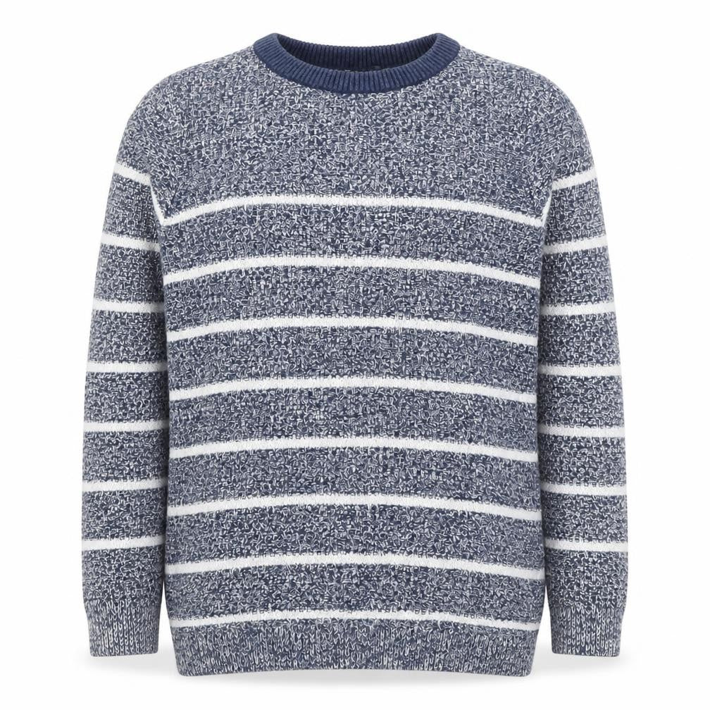 Front view of Next boys’ blue striped crew neck cotton jumper 6 years