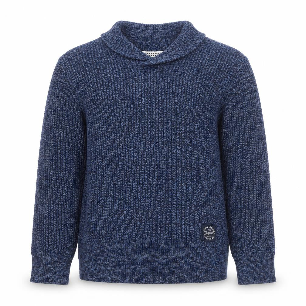 Front view of Tokyo Laundry boys’ blue roll neck knit jumper, size 5/6, years