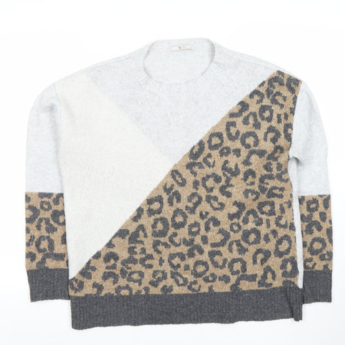 Tu Womens Grey Leopard Print Crew Neck Knitted Jumper Medium