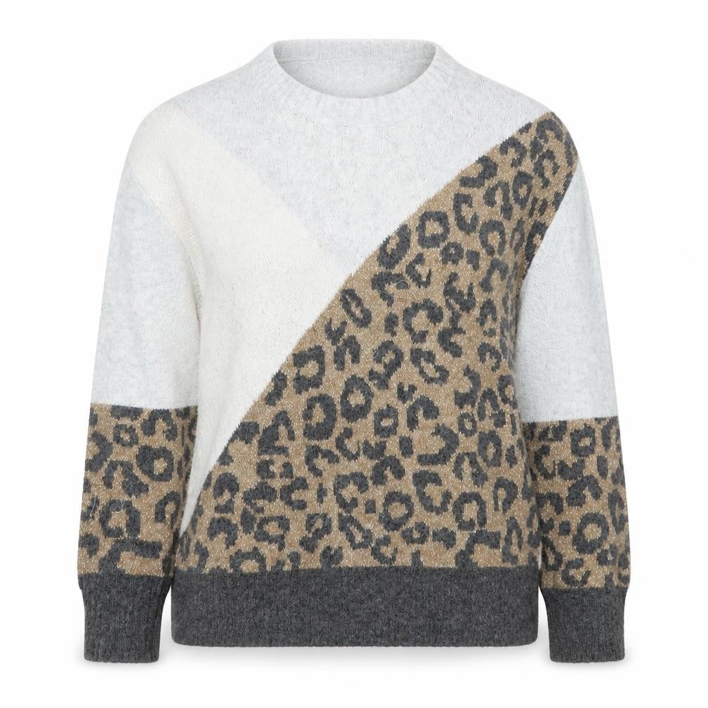 Front view of Tu women’s grey leopard print crew neck knitted jumper medium