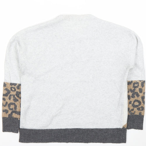 Tu Womens Grey Leopard Print Crew Neck Knitted Jumper Medium