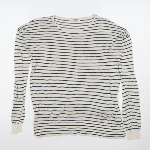 Pull&Bear Women’s White Striped Knit Long Sleeve T-Shirt Size 12