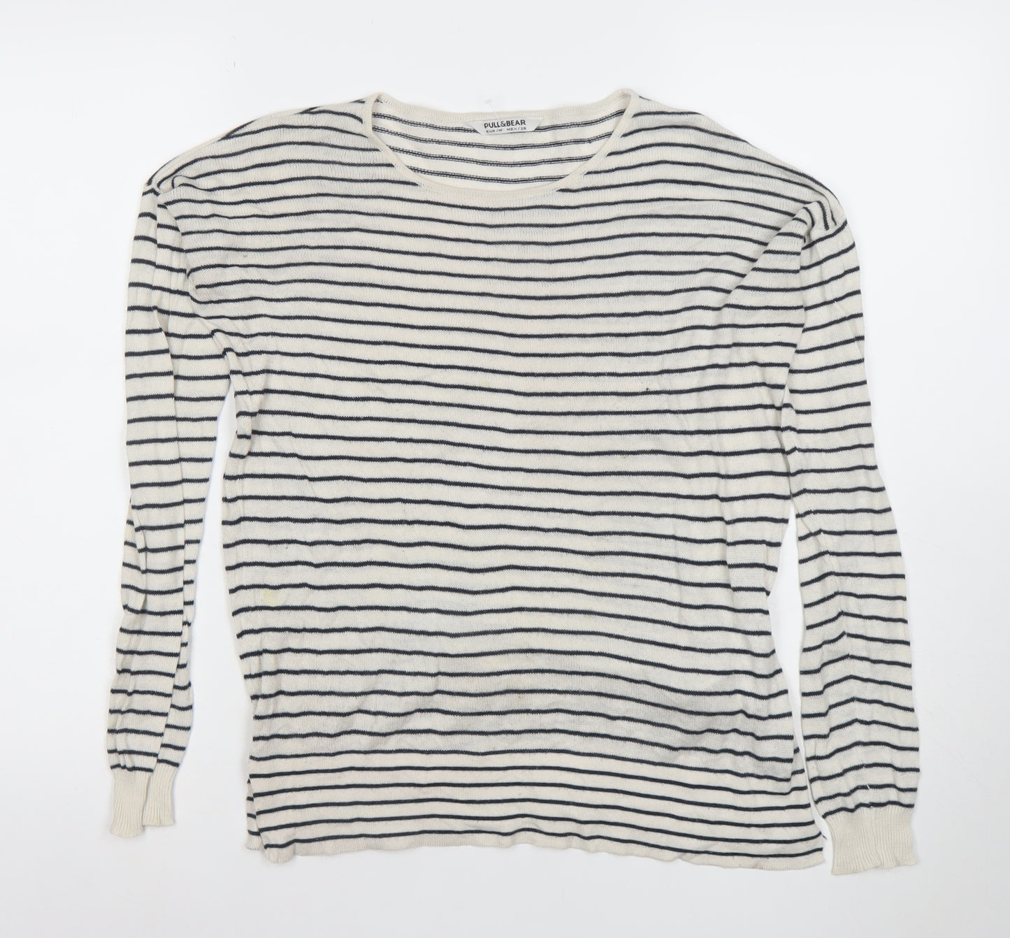 Pull&Bear Women’s White Striped Knit Long Sleeve T-Shirt Size 12