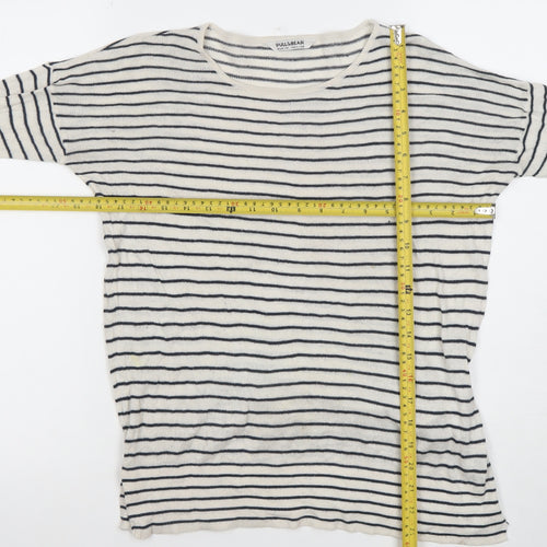 Pull&Bear Women’s White Striped Knit Long Sleeve T-Shirt Size 12