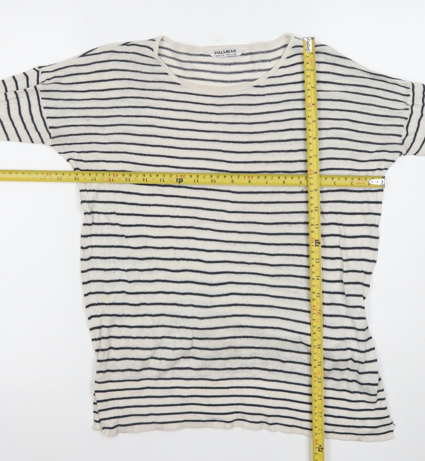 Pull&Bear Women’s White Striped Knit Long Sleeve T-Shirt Size 12
