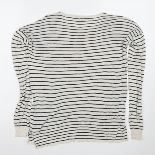 Pull&Bear Women’s White Striped Knit Long Sleeve T-Shirt Size 12