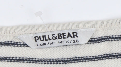 Pull&Bear Women’s White Striped Knit Long Sleeve T-Shirt Size 12
