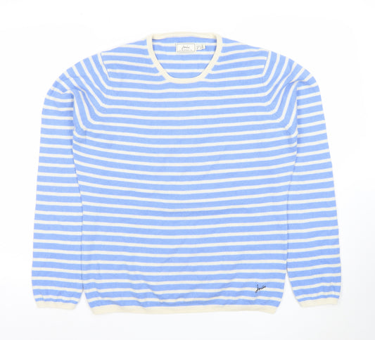 Joules Women's Blue Striped 100% Cashmere Crew Neck Jumper Size 18