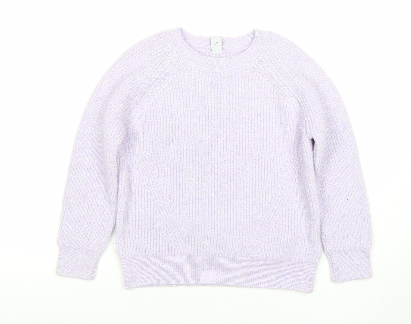 Tu Girls Lilac Rib Knit Pullover Jumper 7 Years Polyester Acrylic Blend