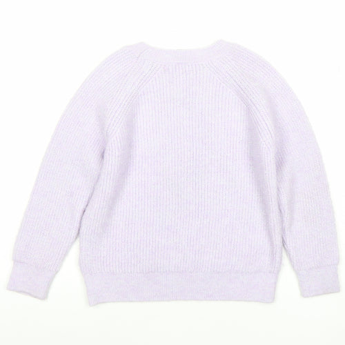 Tu Girls Lilac Rib Knit Pullover Jumper 7 Years Polyester Acrylic Blend