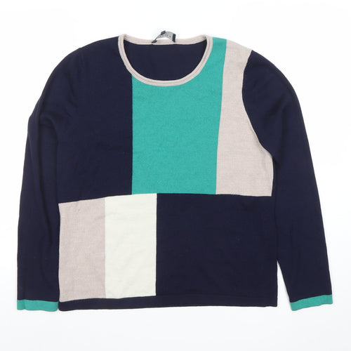 Viyella Women’s Multicoloured Geometric Merino Wool Scoop Neck Jumper XL Petites