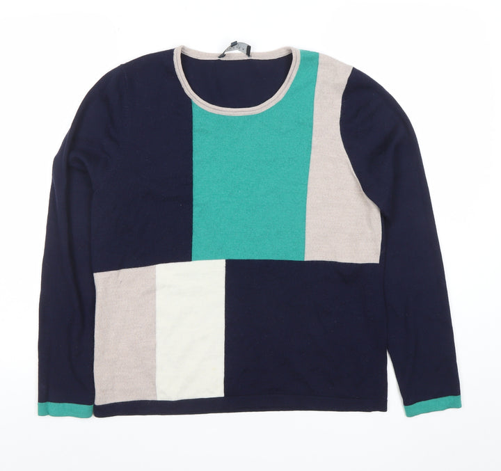 Viyella Women’s Multicoloured Geometric Merino Wool Scoop Neck Jumper XL Petites