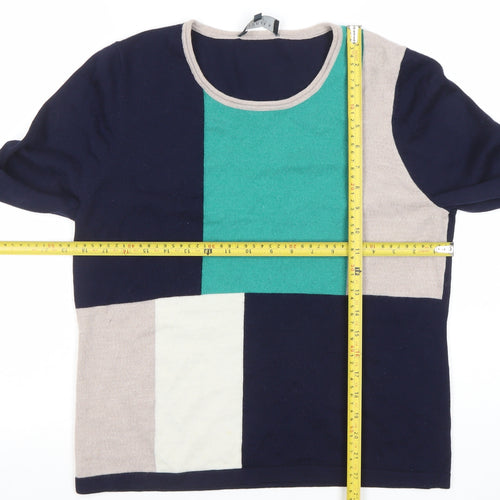 Viyella Women’s Multicoloured Geometric Merino Wool Scoop Neck Jumper XL Petites