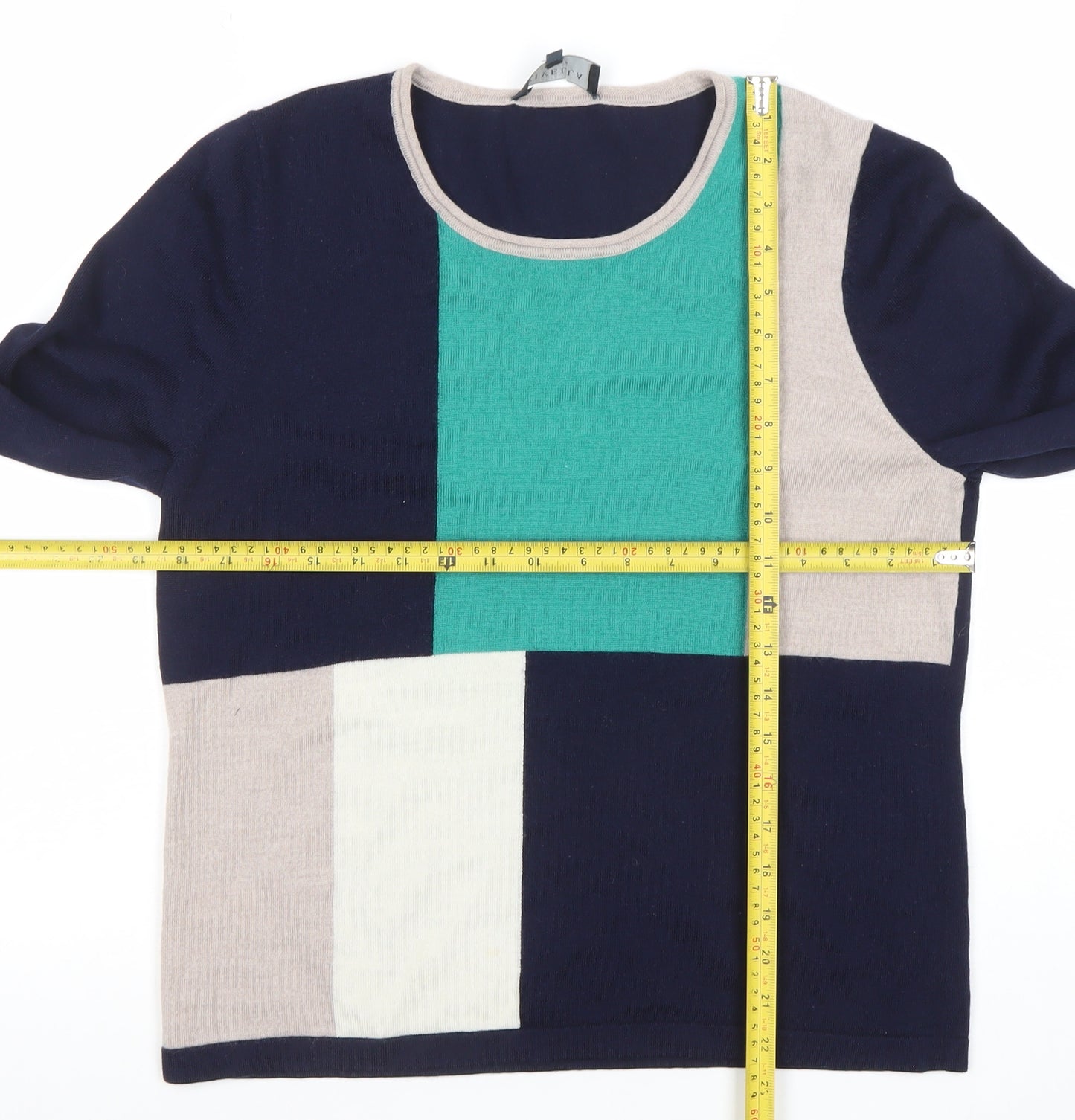 Viyella Women’s Multicoloured Geometric Merino Wool Scoop Neck Jumper XL Petites