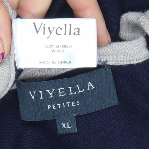 Viyella Women’s Multicoloured Geometric Merino Wool Scoop Neck Jumper XL Petites