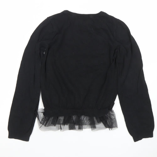 H&M Girls Black Sequin Cat Pullover Long Sleeve T-Shirt 10 Years