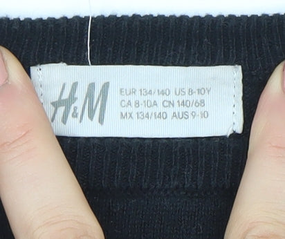 H&M Girls Black Sequin Cat Pullover Long Sleeve T-Shirt 10 Years