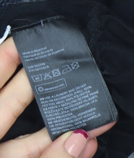 H&M Girls Black Sequin Cat Pullover Long Sleeve T-Shirt 10 Years