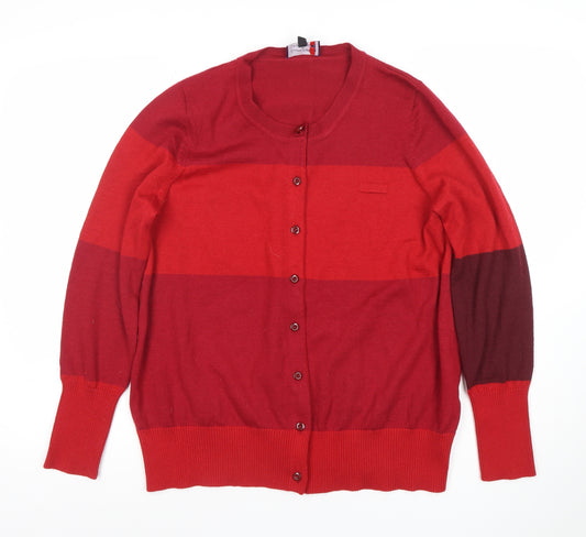 Viyella Women's Red Wool Blend Striped Cardigan Size L
