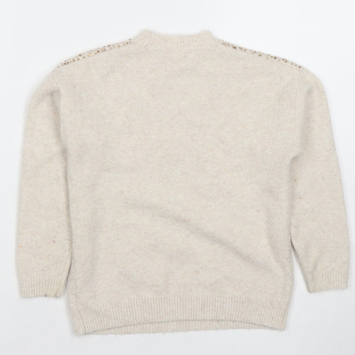 Next Girls Beige Sequin Star Jumper Pullover Knitwear 7 Years