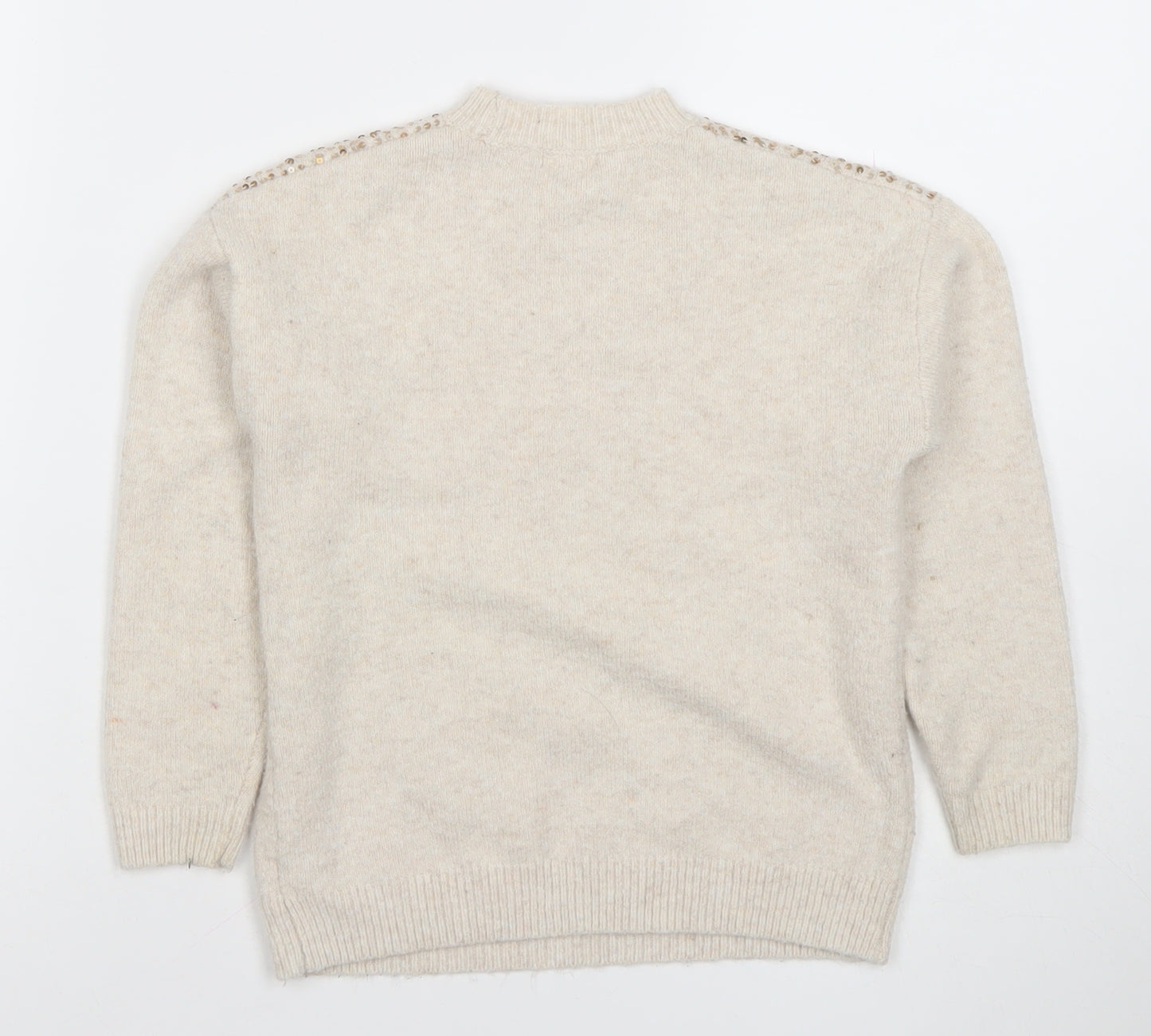 Next Girls Beige Sequin Star Jumper Pullover Knitwear 7 Years