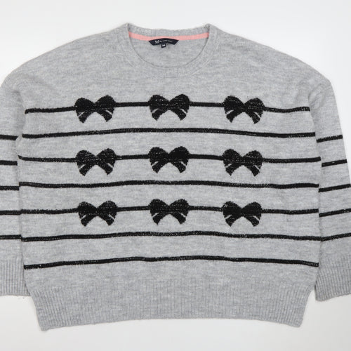 Crew Clothing Company Girls Grey Bow Stripe Knit Jumper Size 16 Years