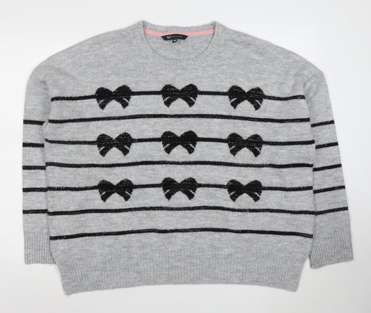 Crew Clothing Company Girls Grey Bow Stripe Knit Jumper Size 16 Years