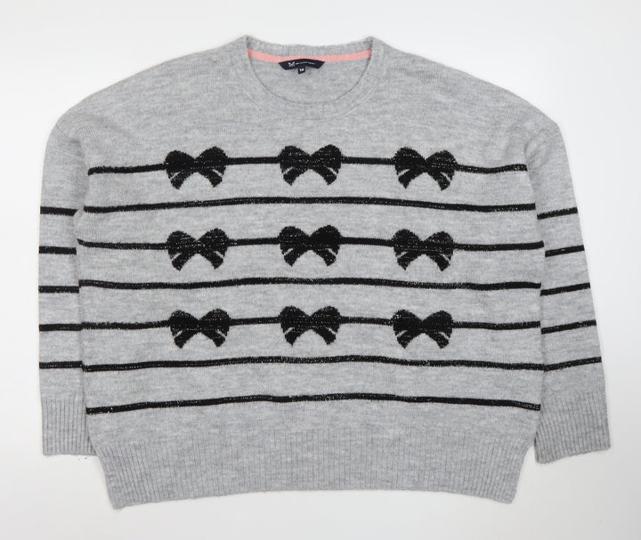 Crew Clothing Company Girls Grey Bow Stripe Knit Jumper Size 16 Years