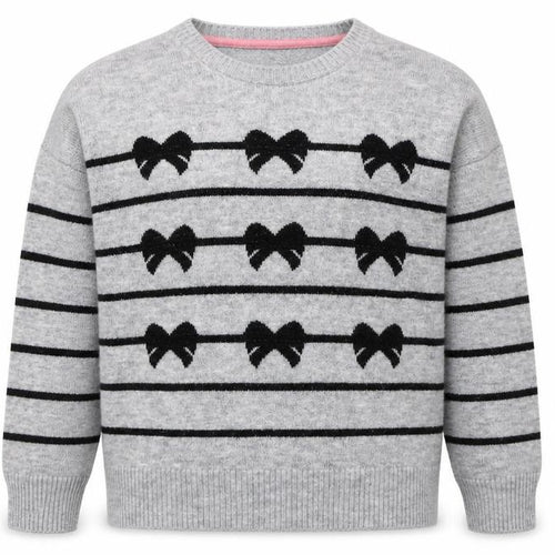 Crew Clothing Company Girls Grey Bow Stripe Knit Jumper Size 16 Years
