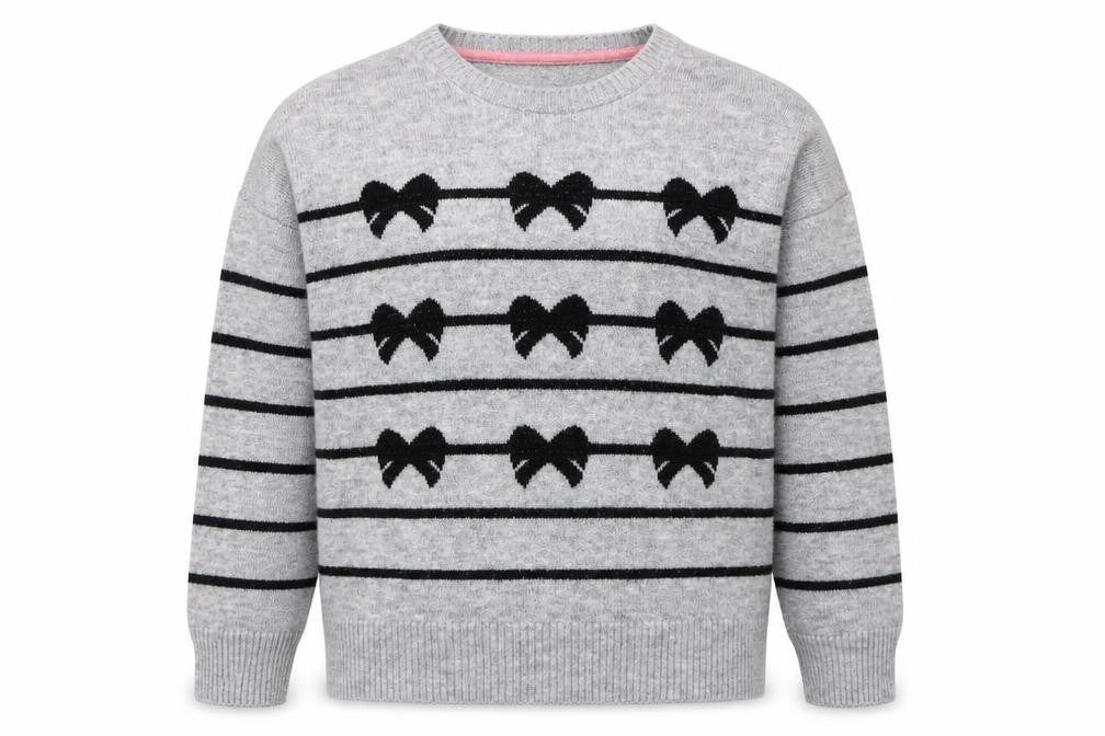 Crew Clothing Company Girls Grey Bow Stripe Knit Jumper Size 16 Years