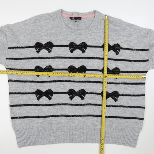 Crew Clothing Company Girls Grey Bow Stripe Knit Jumper Size 16 Years