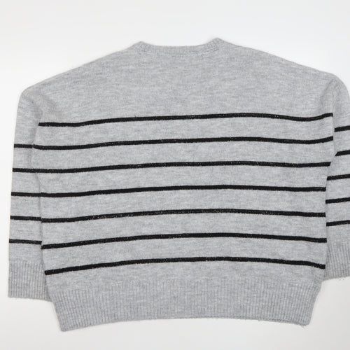 Crew Clothing Company Girls Grey Bow Stripe Knit Jumper Size 16 Years
