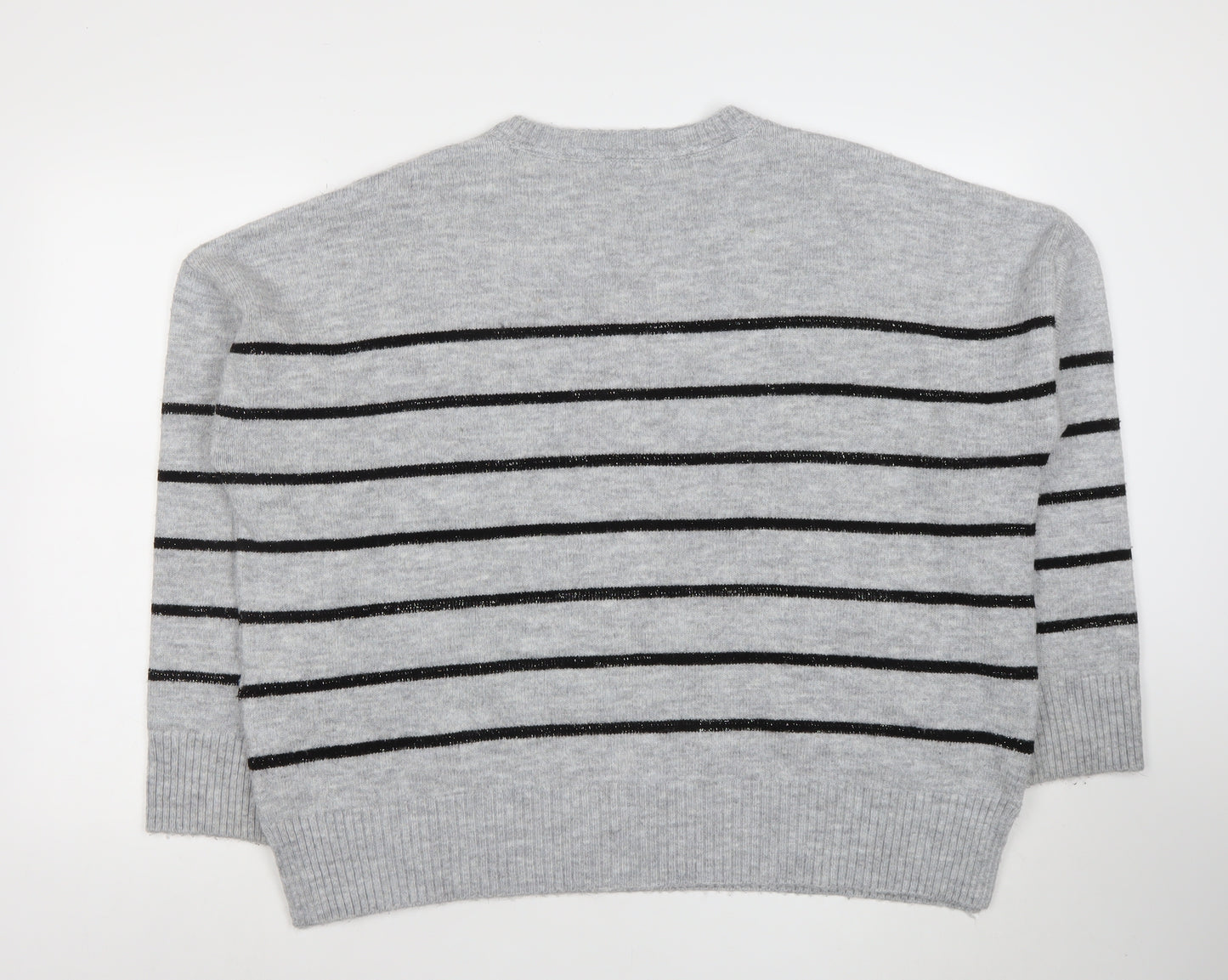 Crew Clothing Company Girls Grey Bow Stripe Knit Jumper Size 16 Years
