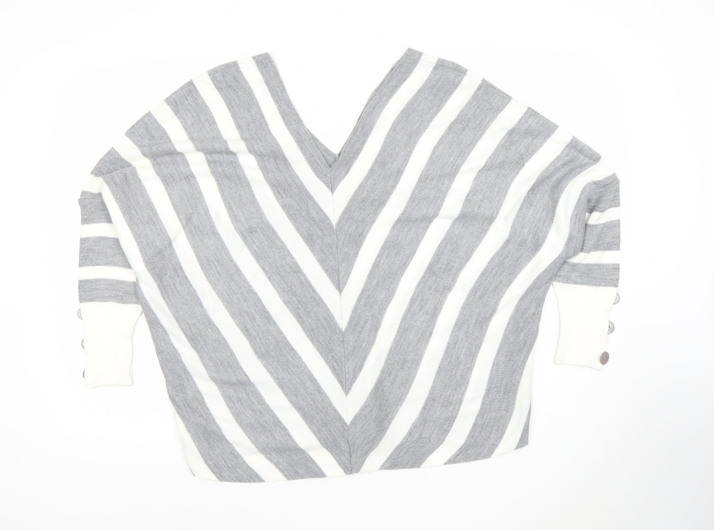 JO by Jenerique Women’s Grey White Striped V-Neck Pullover Jumper M