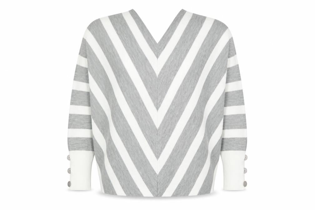 Front view of JO by Jenerique Women’s Grey White Striped V-Neck jumper M
