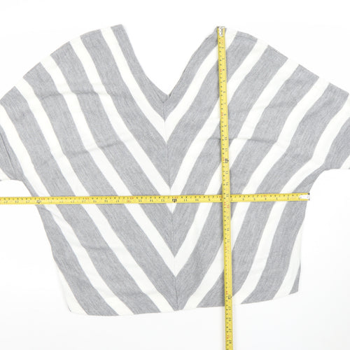 JO by Jenerique Women’s Grey White Striped V-Neck Pullover Jumper M