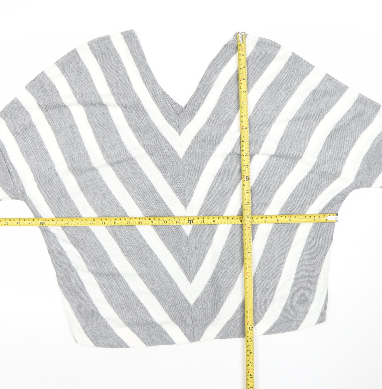 JO by Jenerique Women’s Grey White Striped V-Neck Pullover Jumper M