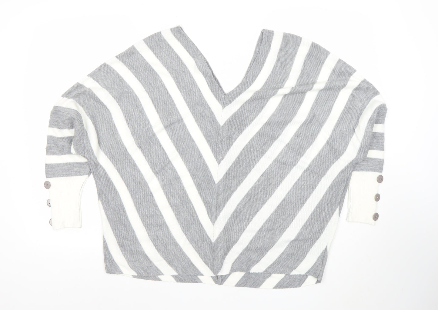 JO by Jenerique Women’s Grey White Striped V-Neck Pullover Jumper M