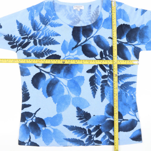 Cerulean by Sue Diamond Women's Blue Floral Knit Jumper Size S