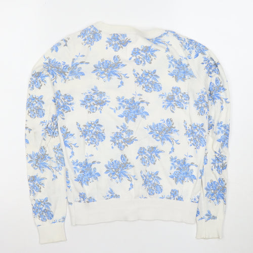 New Look Women White Blue Floral Button-Up Cardigan Size 8