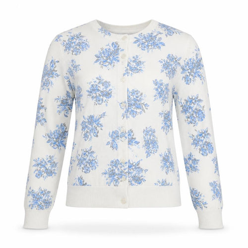 New Look Women White Blue Floral Button-Up Cardigan Size 8