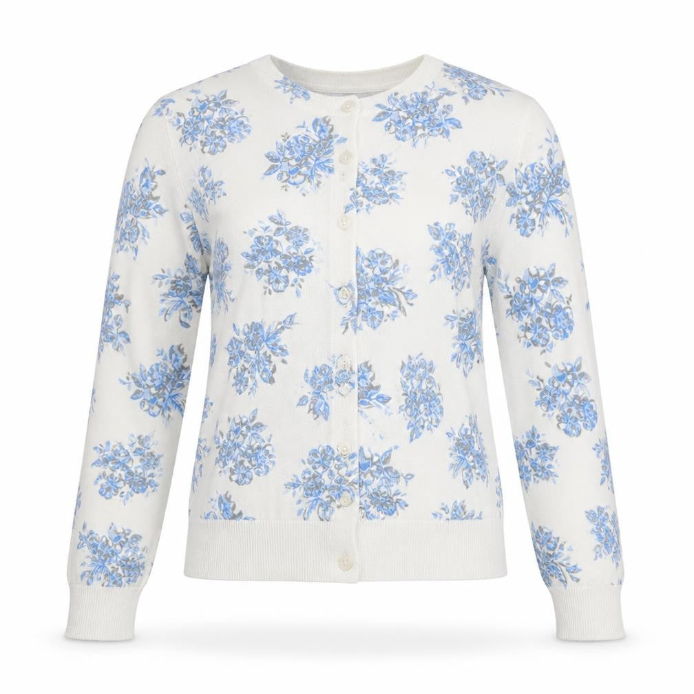New Look Women White Blue Floral Button-Up Cardigan Size 8